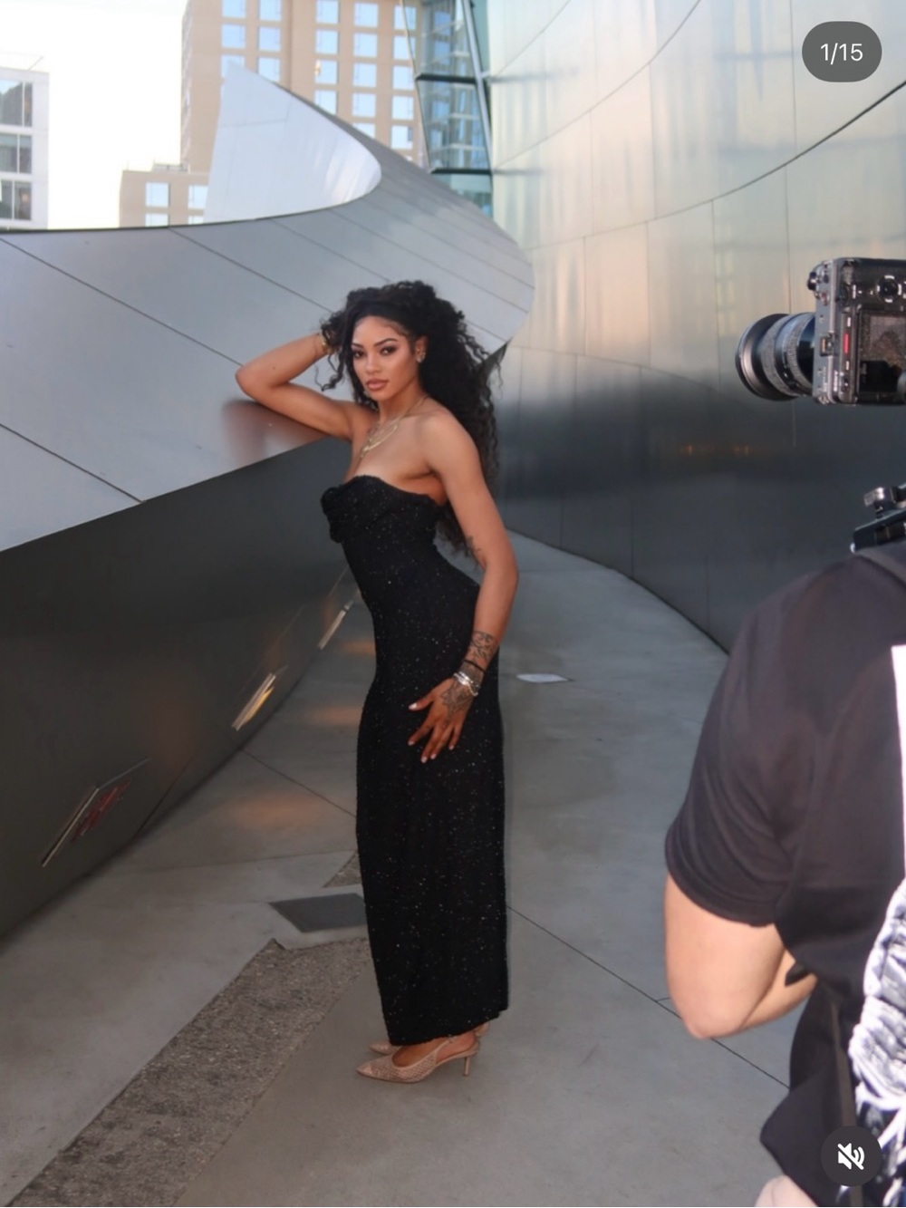 AKIRA Strapless Black Sparkle Evening Gown